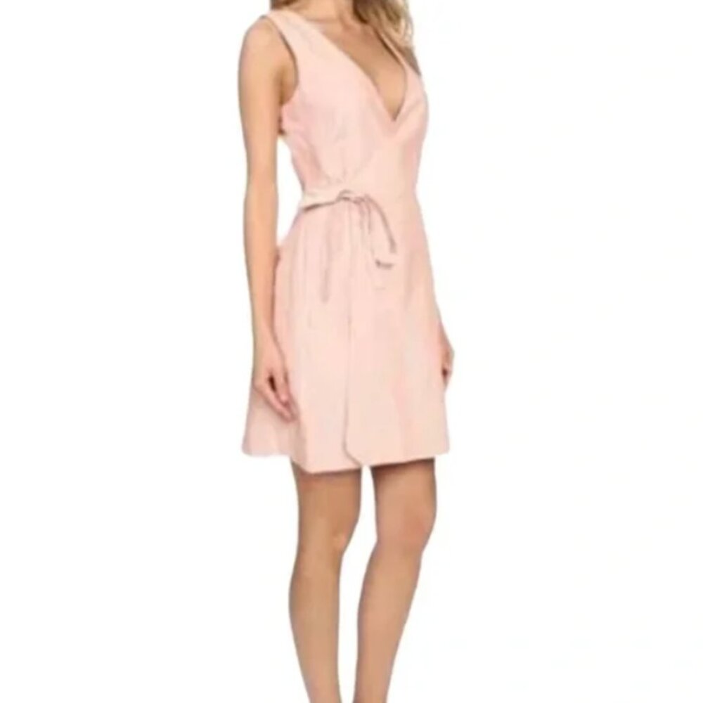 Arc'teryx Vaseux Linen Blend Wrap Dress in Nectar Peach Pinstripe Size 10